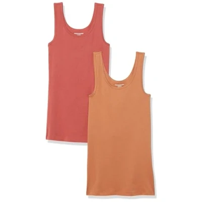 Abbildung von Amazon Essentials Damen Tanktop schlanke Passform, 2er Pack, Karamell/Ziegelrot, S