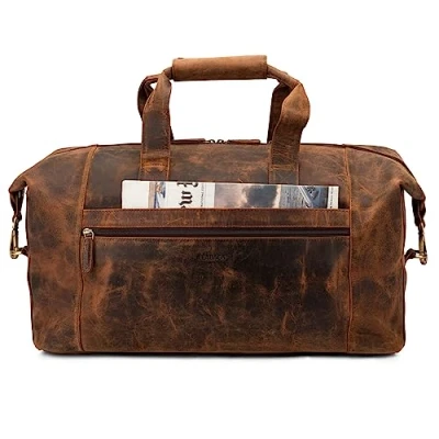 Abbildung von LEABAGS Leder Weekender Damen &amp; Herren I Echtleder Premium Reisetasche 41 l Sporttasche Duffle Travel Gym Bag Trainingstasche Tasche Flugzeug groß Vintage Rotbraun