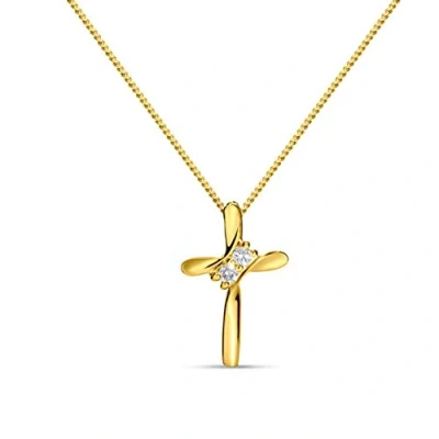 Abbildung von MIORE Schmuck, Goldkette Damen, Kreuz Kette mit Solitär Diamant Anhänger, Gliederkette Gold, Kreuzkette 9 Karat 375 Gelbgold, 45 cm lang, Halskette Damen