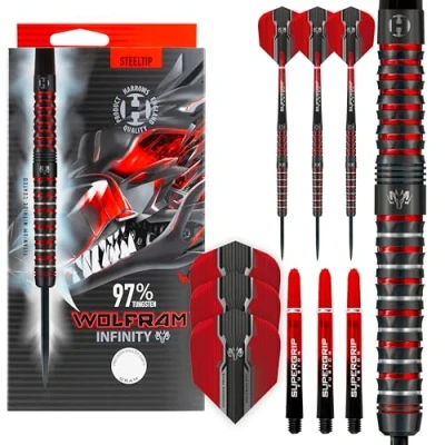 Abbildung von Wolfram Infinity 97% Tungsten Darts Set mit Stahlspitze 21g, 22g, 23g, 24g, 25g &amp; 26g Enthält Supergrip Fusion Shafts und 100 Micron Prime Flights
