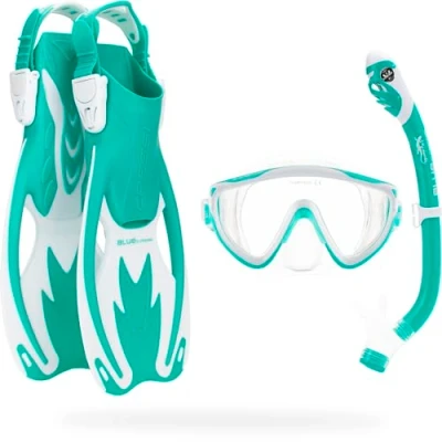 Abbildung von CRESSI Unisex Youth Set Aqua Green/White L/XL Schnorchelset, Rocks Flossen, Tinetto Maske und Schnorchel Iguana Dry, Aquagrün/Weiß, Einheitsgröße