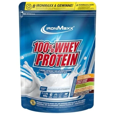 Abbildung von IronMaxx 100% Whey Protein Pulver Erdbeere Weiße Schokolade 500g Beutel zuckerreduziertes, wasserlösliches Eiweißpulver aus Molkenprotein viele verschiedene Geschmacksrichtungen