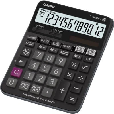 Abbildung von CASIO Tischrechner DJ 120DPLUS, 12 stellig, Gesamtsummen Speicher, Rundungseinstellung, Solar /Batteriebetrieb