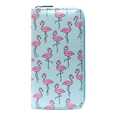 Abbildung von DonDon Geldbörse Damen mit Reißverschluss Portemonnaie Geldbeutel Kinder Mädchen Flamingos blau