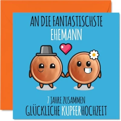 Abbildung von Stuff4 7. Hochzeitstag Karte Liebe 7 Jahre Zusammen Kupfer Hochzeit Jahrestag Geschenke für Ehemann Mann vom Ehefrau Frau, 145mm Glückwunschkarten