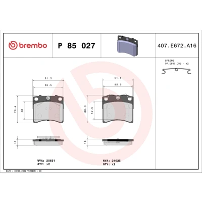 Abbildung von BREMBO P 85 027 Bremsbelagsatz exkl. Verschleißwarnkontakt mit Zubehör VOLKSWAGEN: Transporter 4 Bus,