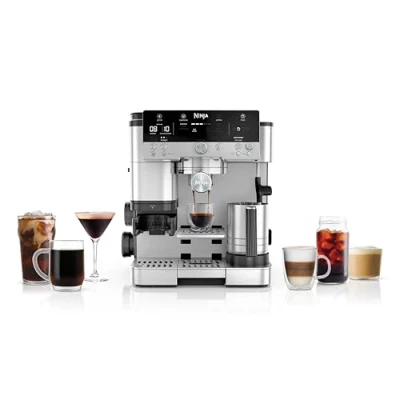 Abbildung von Ninja Luxe Premier 3 in 1 Kaffeemaschine mit Mahlwerk und Aufschäumer für Latte, Cappuccino, Cold Brew &amp; Espresso, einfache Handhabung, 4 Voreinstellungen zum Aufschäumen, EU Stecker, Silber, ES601EU