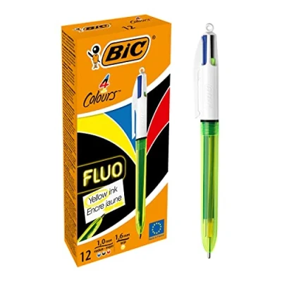 Abbildung von BIC 4 Farben Kugelschreiber Set Colours Fluo, mit Highlight Funktion, 12er Pack, Ideal für das Büro, Home Office oder die Schule