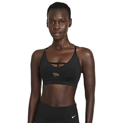 Abbildung von Nike Damen Indy Strapy Sport BH, Black/Metallic Gold, XS EU