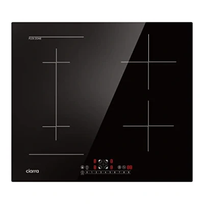 Abbildung von CIARRA CBBIH4BF Induktionskochfeld 60 cm Flexzonen Einbau 4 Platten mit Bridge Bräterzone PowerBoost Slider Touch Bedienung Induktion Kochfeld 9 Stufen Timer Kindersicherung Überhitzungsschutz 7200 W