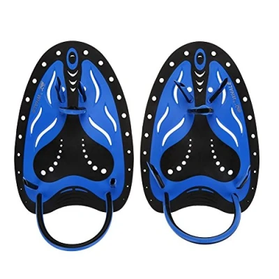 Abbildung von Paddel schwimmtraining,Handpaddles Schwimmen für Training, Erwachsene Kinder Hand 1 Paar Training Tauchen Flossen Paddeln Webbed Fin(M Blau)
