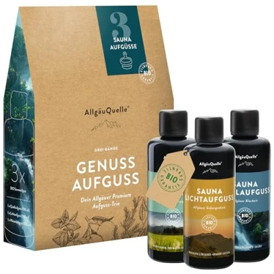 Abbildung von AllgäuQuelle® Saunaaufguss Bio 3er Set Sauna Aufgussmittel 3x100ml Saunaduft Aufguss