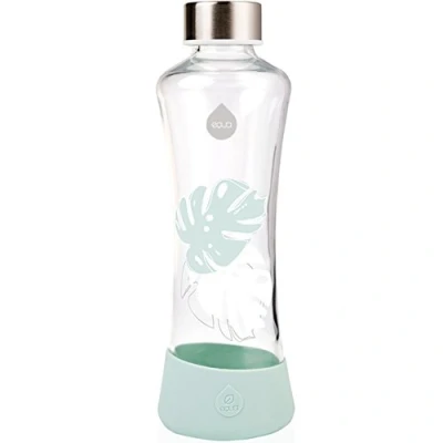 Abbildung von EQUA Glasflasche Monstera 0,55l Trinkflasche aus Glas 550 ml Sportflasche mit Silikonboden Flasche Silikonhülle Designer für unterwegs und Büro
