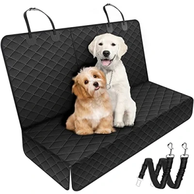 Abbildung von Autoschondecke Hund Rücksitz, Hundedecke Auto Rückbank (134x118cm), mit 2 Elastischen Hundesitzgurt, Haltbare Kratzfest &amp; Wasserdicht Schutzdecke für Nahezu Alle LKWs PKWs SUVs