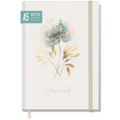 Abbildung von paper&amp;you® Bullet Journal dotted A5 mit Gummiband [Golden Flower] 156 Seiten Notizbuch gepunktet, Tagebuch nachhaltig &amp; klimafreundlich