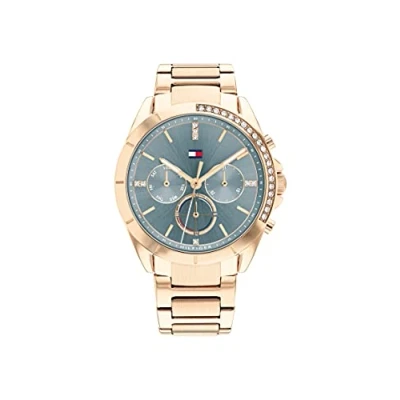 Abbildung von Tommy Hilfiger Multi Zifferblatt Quarz Uhr für Damen mit Rotgoldfarbenes Edelstahlarmband 1782386