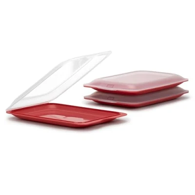 Abbildung von TATAY Set 3 Aufschnittbox stapelbar Frischhaltedosen mit Deckel, BPA frei, wiederverwendbar, Stapelbar, Spülmaschinen und Mikrowellenfest, Farbe Preiselbeerrot. Maßnahmen 17 x 3,2 25,2 cm