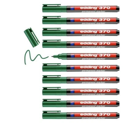 Abbildung von edding 370 Permanentmarker grün 10 Stifte feine Rundspitze 1 mm wasserfest, schnell trocknend Multimarker, Universalstift für Karton, Kunststoff, Holz, Metall, Glas, Stein, Leinwand