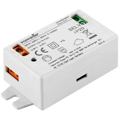 Abbildung von Poppstar LED Trafo Transformator 230V AC / 12V DC 0,5A für Lampen bis 6 Watt