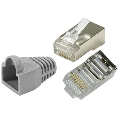 Abbildung von odedo 20er Pack RJ45 Crimpstecker CAT6 / 5e Metall geschirmt mit Knickschutz grau Crimp Stecker Netzwerk Lankabel Netzwerkstecker RJ 45