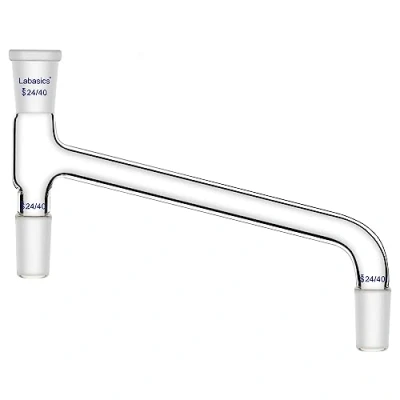 Abbildung von Labasics Glas Destillieradapter, Borosilikatglas 75 Grad gebogener Chemieadapter Destillation Laboradapter mit 24/40 Standardverbindungen für Destillationsapparate