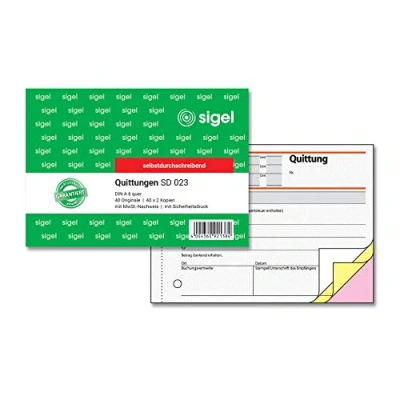 Abbildung von SIGEL SD023 Quittungsblock A6 quer, 3x40 Blatt, selbstdurchschreibend, aus nachhaltigem Papier