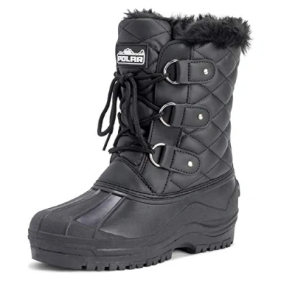 Abbildung von Polar Damen Short Schnee Winter Taktisch Berg Wasserdicht Hiker Mitte Wade Gehen Stiefel Schwarz Leder UK7/EU40 YC0368