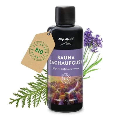 Abbildung von AllgäuQuelle® Sauna Aufgussmittel mit 100% Bio Öle Tiefenentspannung Lavendel Zeder Mandarine 100ml