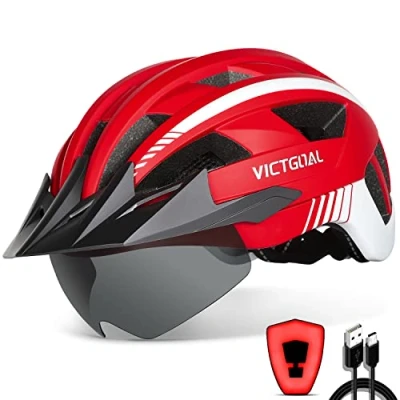 Abbildung von VICTGOAL Fahrradhelm Herren Damen MTB Helm mit Abnehmbarer Magnetische Schutzbrille Visier Atmungsaktiv 21 Belüftungskanäle Radhelm Einstellbare Fahrradhelme (XL: 59 63cm, Rot)