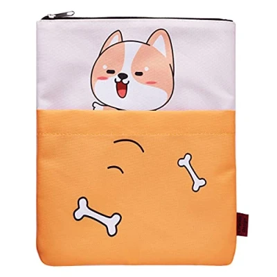 Abbildung von LParkin Buchhülle Shiba Inu Hundebuchhüllen für Taschenbücher, waschbarer Stoff, Buchhüllen mit Reißverschluss, Größe M 27,9 x 21,6 cm Buchliebhaber Geschenke, Orange