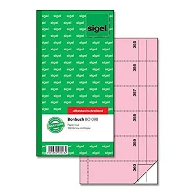 Abbildung von SIGEL BO098 Bonbuch Bonblock, 360 Abrisse rosa, 10,5 x 20 cm, 2x60 Blatt, selbstdurchschreibend, aus nachhaltigem Papier