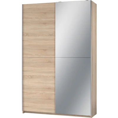 Abbildung von Stella Trading FAST Eleganter Kleiderschrank / Garderobenschrank mit Spiegeltür &amp; viel Stauraum Vielseitiger Schwebetürenschrank in weiß 125 x 195 38 cm (B/H/T)
