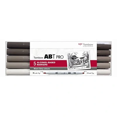 Abbildung von Tombow ABTP 5P 3 Alkoholbasierter Marker ABT PRO zwei Spitzen Warm Gray Colors, 1 stück (5er Pack)