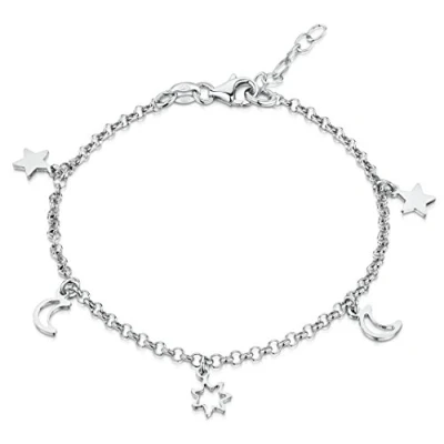 Abbildung von Amberta Damen Fußkettchen mit Anhängern aus 925 Sterling Silber: Monde und Sterne 22 + 4 cm