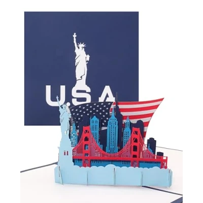 Abbildung von Pop Up Karte „U.S.A. Stars &amp; Stripes“ 3D Grußkarte als Souvenir, Geburtstagskarte, Reisegutschein, Einladung zur Städtereise New York Urlaub in den USA