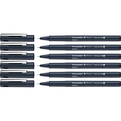 Abbildung von Schneider Pictus Fineliner (Strichstärke 0,05 mm, dokumentenechte Pigmentliner, metallgefasste Spitze, Gehäuse aus 85% recyceltem Kunststoff) 6er Pack, schwarz