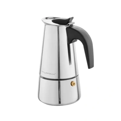 Abbildung von FLORINA Edelstahl Espressokocher 4 Tassen (200 ml) I Herdplatten Espressomaschine LUNGO Espresso Kaffeekanne aus Rostfreierm Stahl mit Induktionsboden Geeignet für alle Herdarten &amp; Induktion