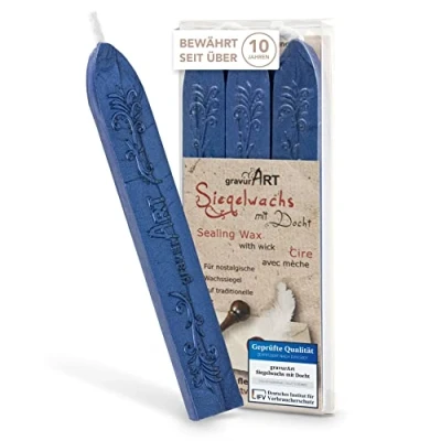 Abbildung von gravurART flexibles Siegelwachs mit Docht in Saphir Blau, 3 Stangen