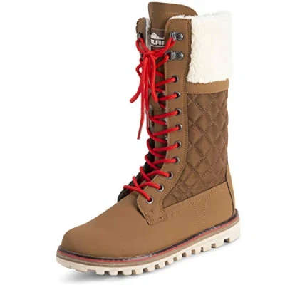 Abbildung von Polar Damen Kunstpelz Warm Thermal Wasserdicht Draussen Gehen Schnee Winter Gummisohle Wadenstiefel Tan/Beige Lammfell UK9/EU42 YC0601
