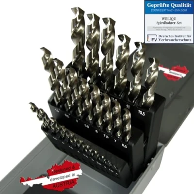 Abbildung von WELIQU Hochleistungs Spiralbohrer Set aus HSS G M2 25 teilig Präzisionsbohrer 1 13mm, 0,5mm Schritte Selbstzentrierend für Metallbearbeitung