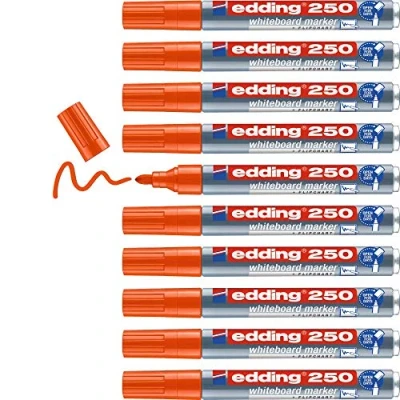 Abbildung von edding 250 Whiteboardmarker orange 10 Whiteboard Stifte Rundspitze 1,5 3 mm Boardmarker abwischbar für Whiteboard, Flipchart, Magnettafel, Pinnwand, Memoboard Sketchnotes