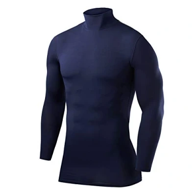 Abbildung von PowerLayer Kompressionsshirt Herren Compression Shirt Funktionssshirt Langarm Laufshirt Mock Neck Sportshirt Longsleeve Oberteil Unterziehshirt Dunkelblau, XXL