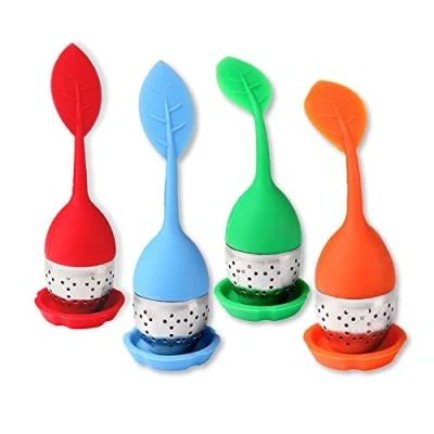 Abbildung von Schramm® 4 Stück Teesiebe Teesieb Teeei Blattoptik farbig sortiert Teezubereiter Tee Ei Teefilter 15,5 x4 x 1,5cm BPA frei