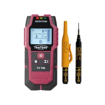 Abbildung von Testboy Aktionsset TV 700 Digitaler Wandscanner mit PICA Tieflochmarker (Digitaler Wandscanner, Kontrastreiches LCD Display, automatische Kalibrierung, hohe Leistungsfähigkeit), Rot/Schwarz