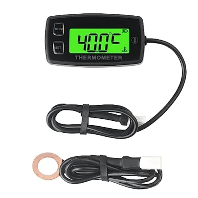 Abbildung von Runleader Digital LCD Motortemperaturanzeige, Übertemperaturwarnung, grüne Hintergrundbeleuchtung, Batterie austauschbar für Generator Motorrad Dirtbike ATV Außenborder Motor Marine Schneemobil