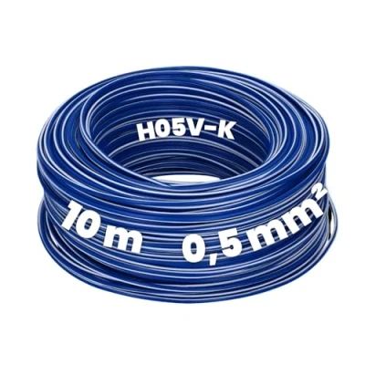 Abbildung von Kalitec 10 Meter H05V K 0,5 mm² dunkelblau weiß Verdrahtungsleitung I Aderleitung flexibel PVC Einzelader Litze 0,5mm2 Verdrahtung feindrätig Einzelleitung Kabel eindrähtig Schaltdraht