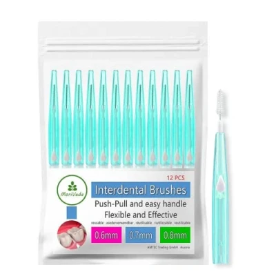 Abbildung von MoriVeda® NP Vital Interdentalbürsten 0.8mm grün Zahnzwischenraumbürsten mit Dental Labore entwickelt Push Pull Funktion 12 Stück