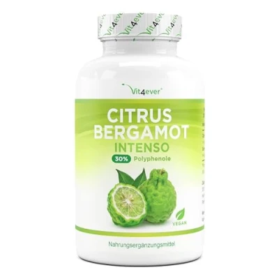 Abbildung von Citrus Bergamot 120 Kapseln hochdosiert mit je 760 mg Premium: 30% Polyphenole + Piperin Kreuzung aus Zitronatzitrone &amp; Bitterorange Vegan Laborgeprüft