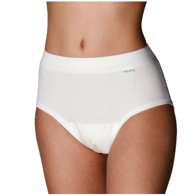 Abbildung von MEDISET made by modellia Inkontinez Slip für Damen bei leichter mittlerer Inkontinenz mit eingearbeiteter Saugeinlage ca. 250ml und spezial Beschichtung, Gr. 46/48, weiss
