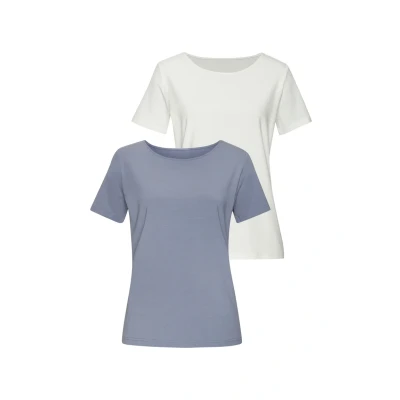 Abbildung von Lascana 2 PACK Tshirt basic Hellblau creme, Damen, Größe: 32/34, creme